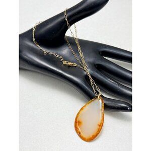 Agate Teardrop Pendant Necklace 14K Gold Filled Chain 19” Natural Stone